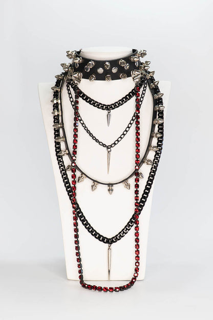 Studs and Diamonds Layered Chain Choker