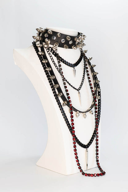 Studs and Diamonds Layered Chain Choker