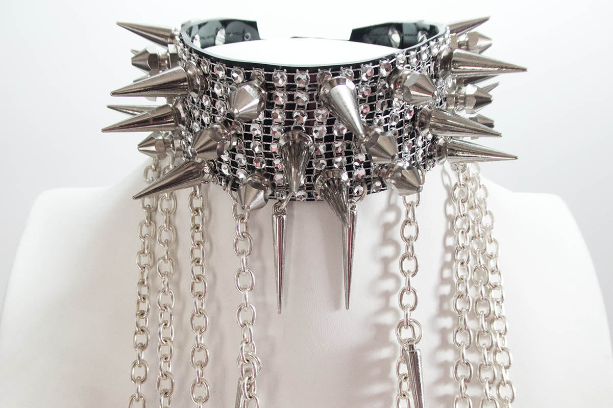Triple Spike Choker with Diamante and Chains