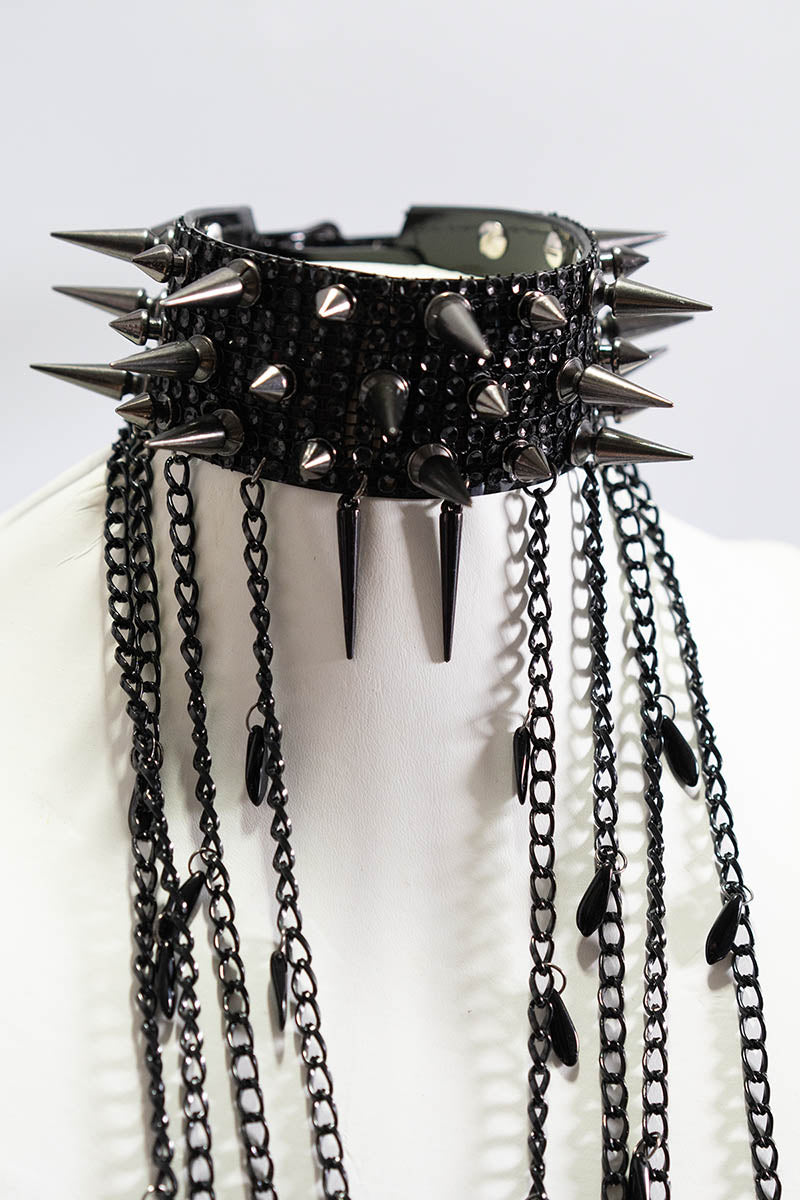Triple Spike Choker with Diamante and Chains