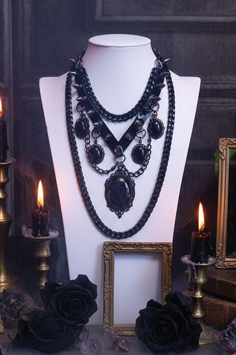 Baroque Black Agate Pendant Necklace
