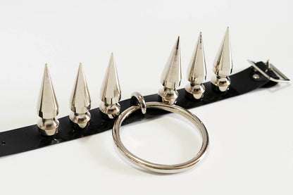 Supersize Giant Spikes Choker w/ Ring in Silver