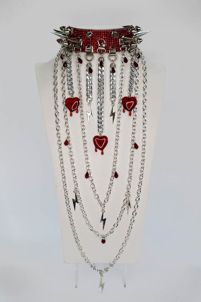 Deviant Choker with Long Chains in Red