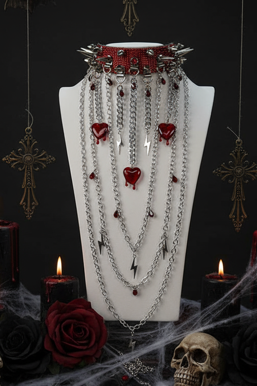 Deviant Choker with Long Chains in Red