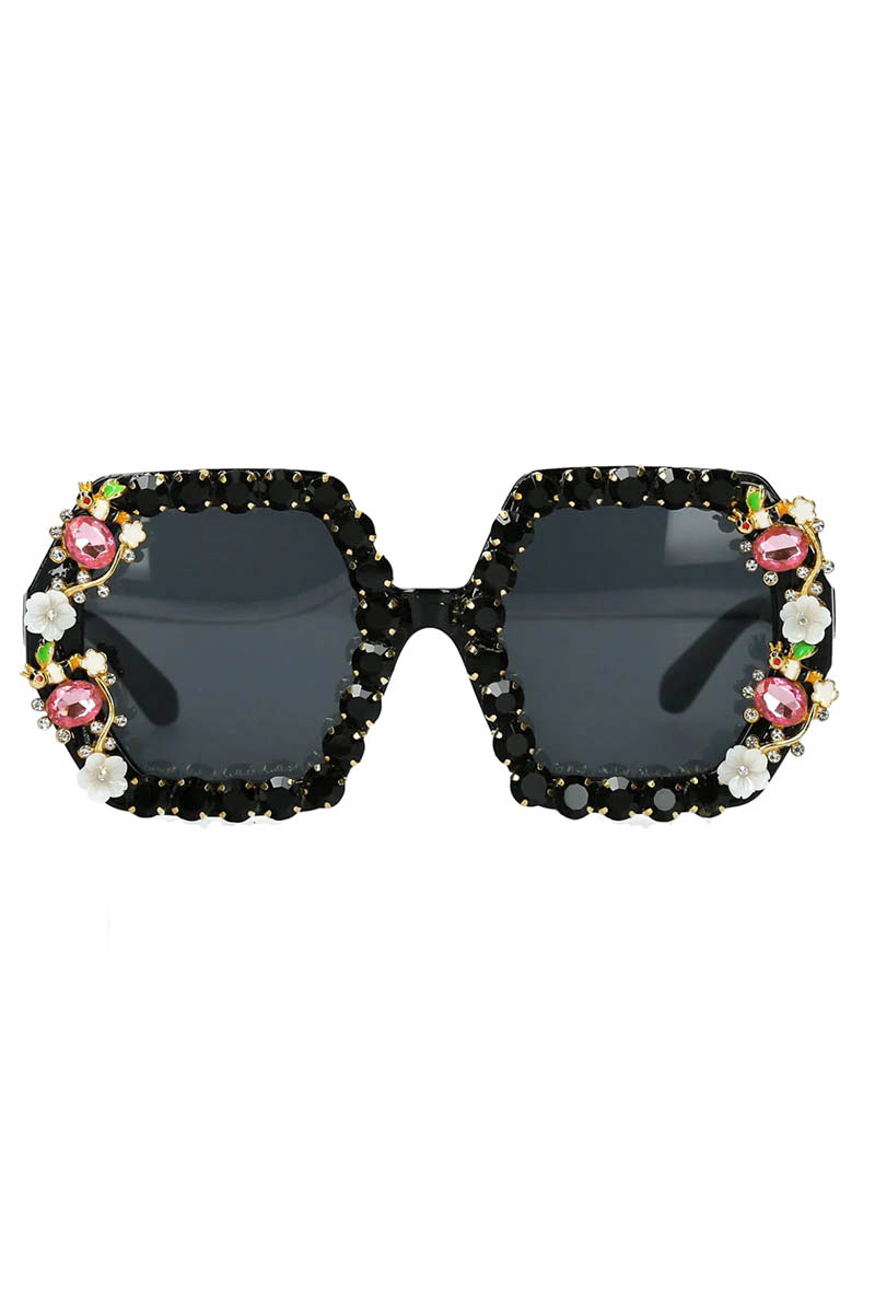 Diamante Flower Square Sunglasses
