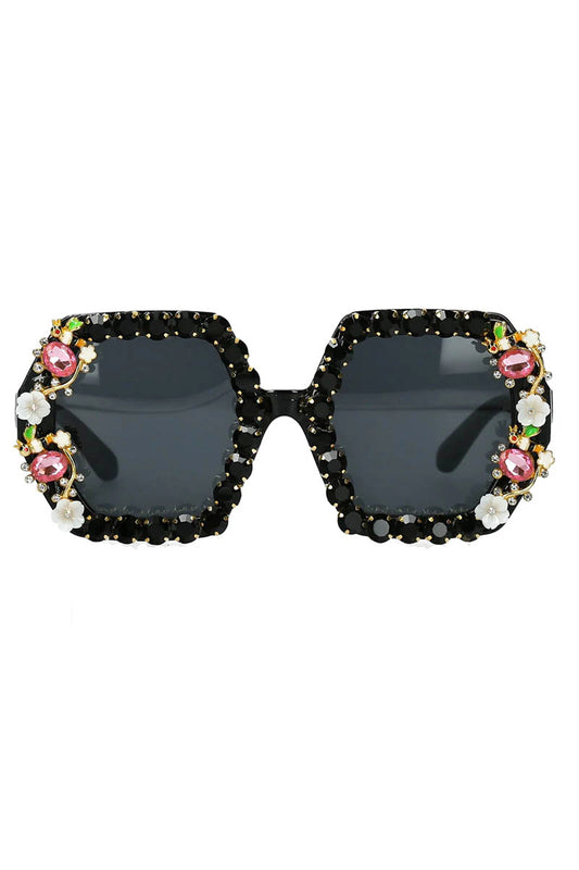 Diamante Flower Square Sunglasses