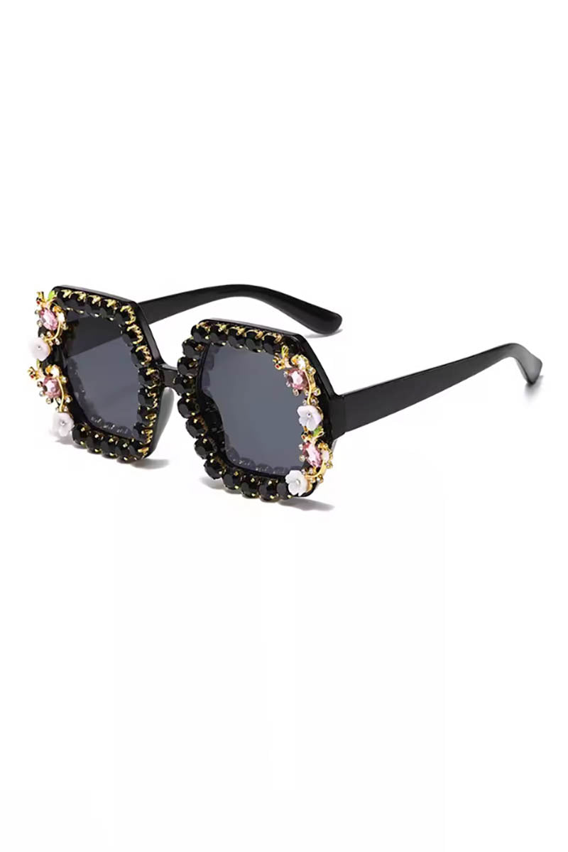 Diamante Flower Square Sunglasses