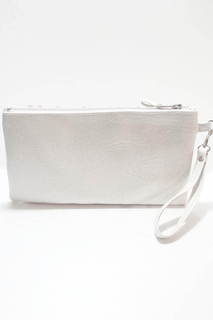 White wristlet pouch on a white background