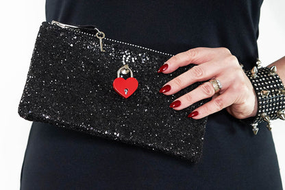 Make up bag w/ padlock in Black Glitter