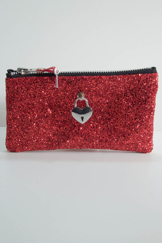Make up bag w/ padlock in Bright Red Glitter