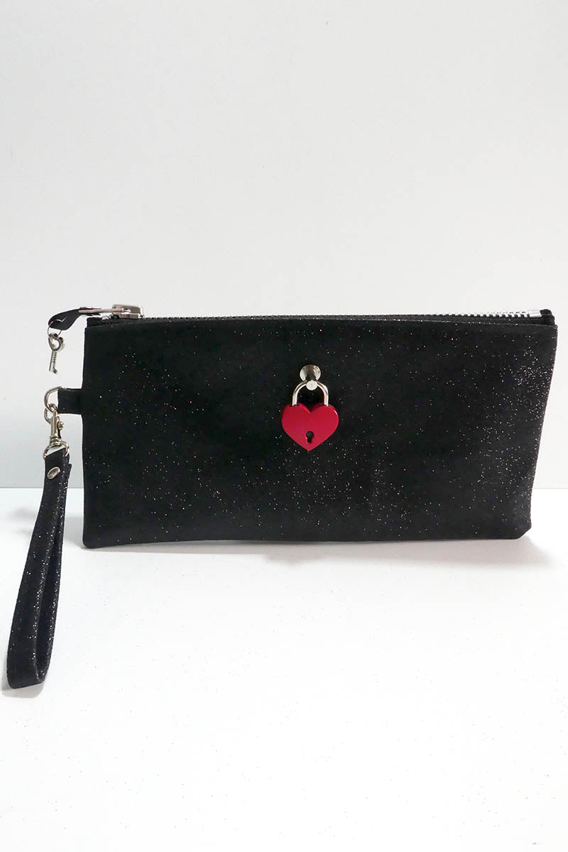 Clutch bag w/ padlock in Glitter