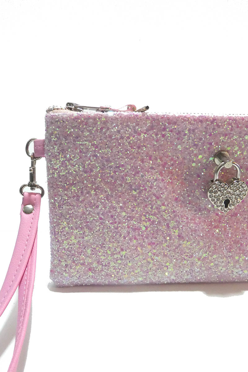 Clutch bag w/ padlock in Glitter