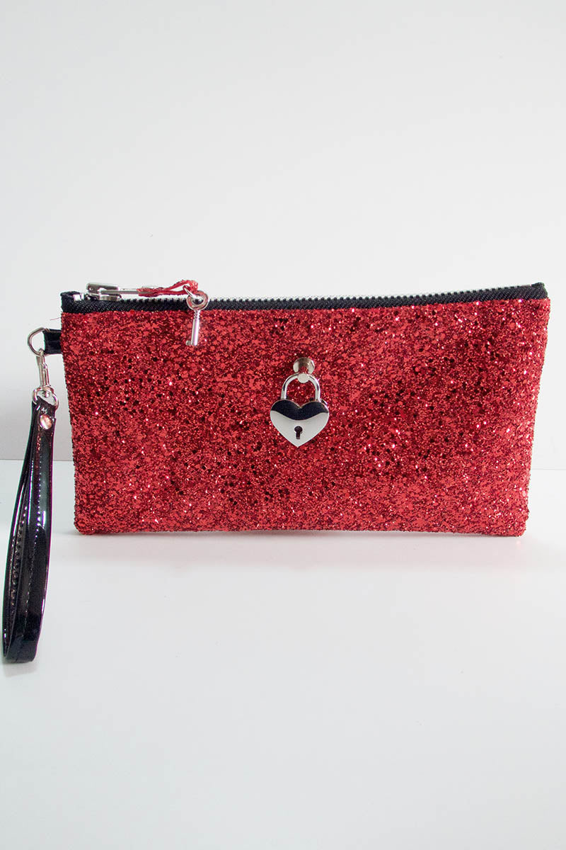 Clutch bag w/ padlock in Glitter