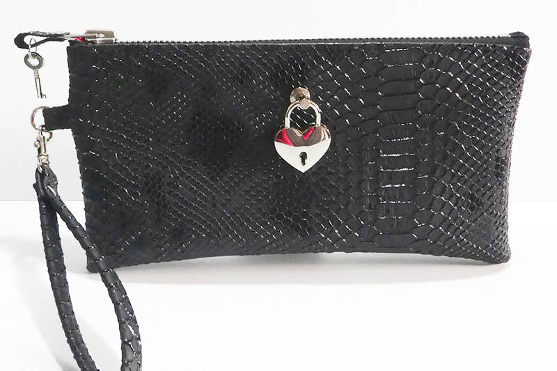 Clutch bag w/ padlock in Snake