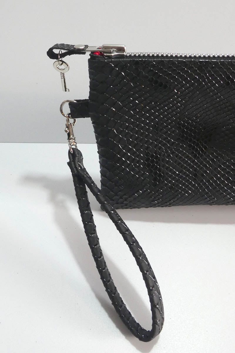 Clutch bag w/ padlock in Snake