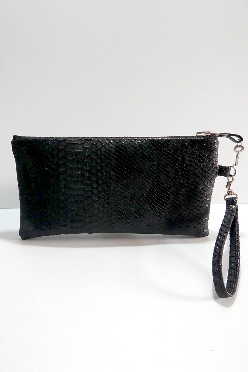 Clutch bag w/ padlock in Snake