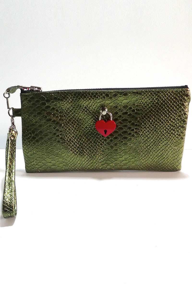 Clutch bag w/ padlock in Snake