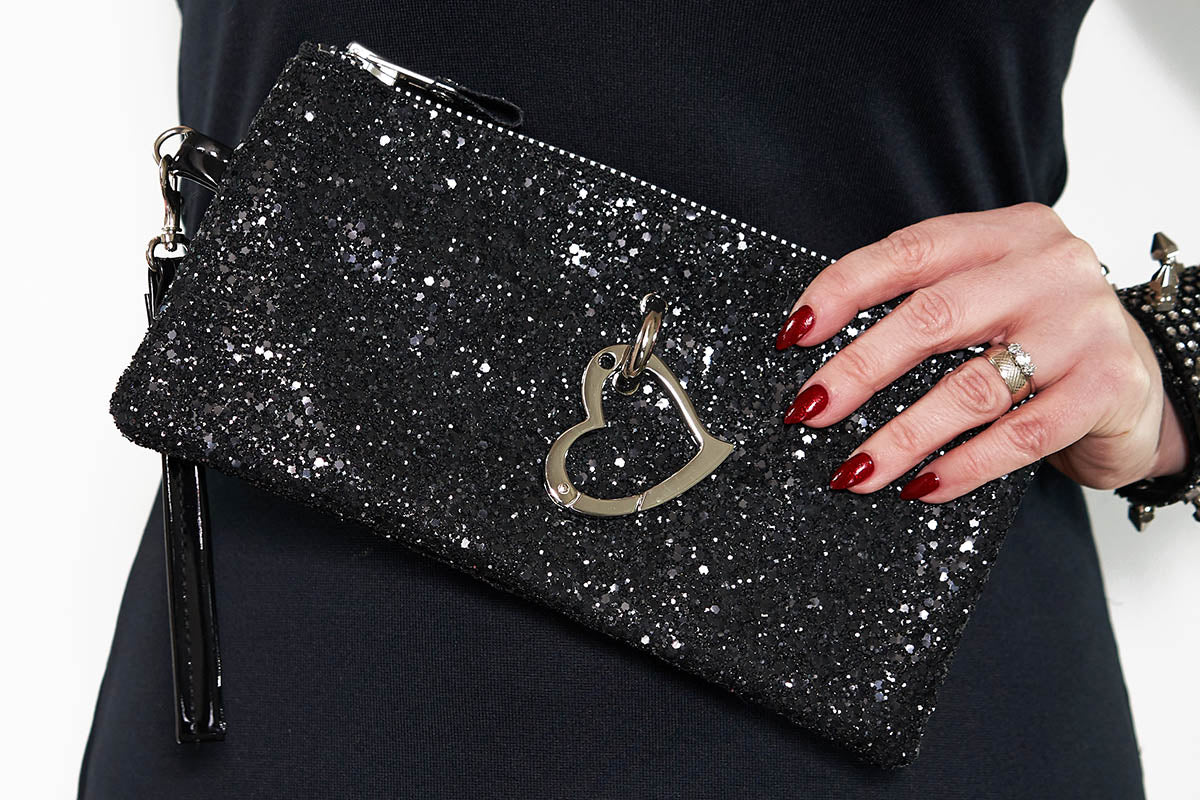 Clutch bag w/ Heart in Glitter