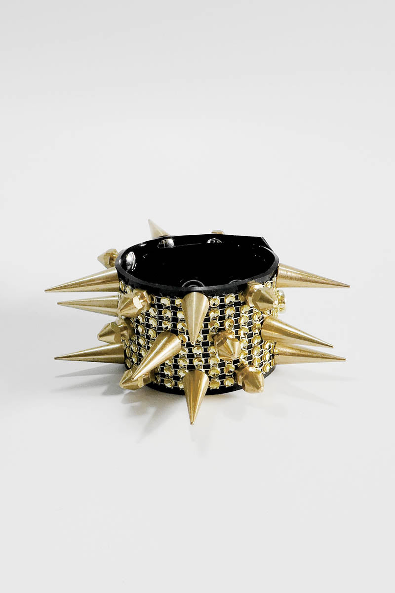 Triple Spike Cuff with Diamante in Gold