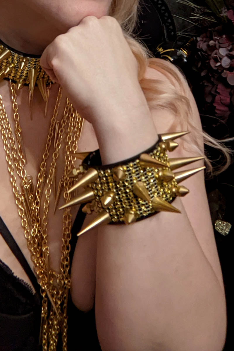 Triple Spike Cuff with Diamante in Gold