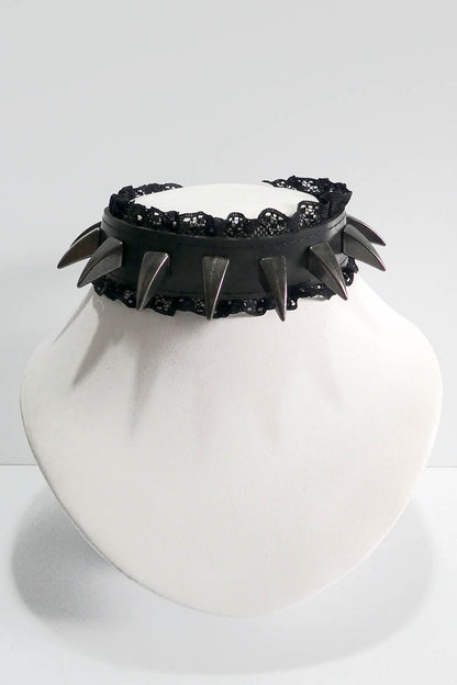 Lace Trimmed Choker with Claw Spikes
