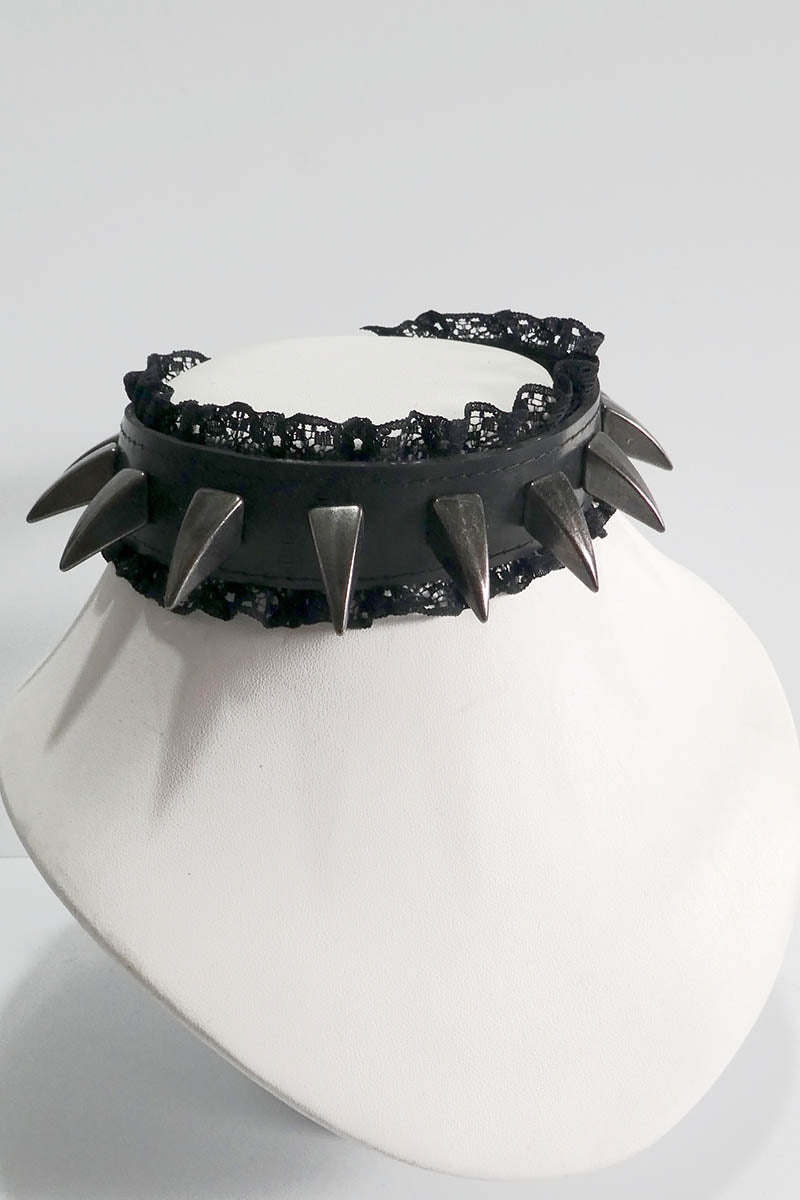 Lace Trimmed Choker with Claw Spikes