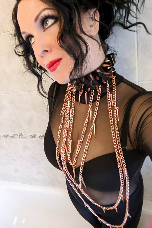 Tiered Spike Choker with Rose Gold Chains