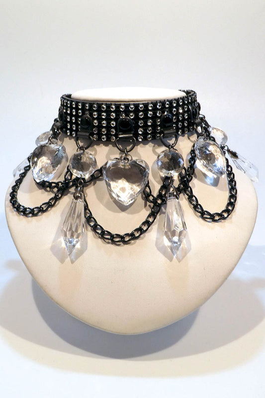 Diamante Choker with Hearts and Chains in Clear
