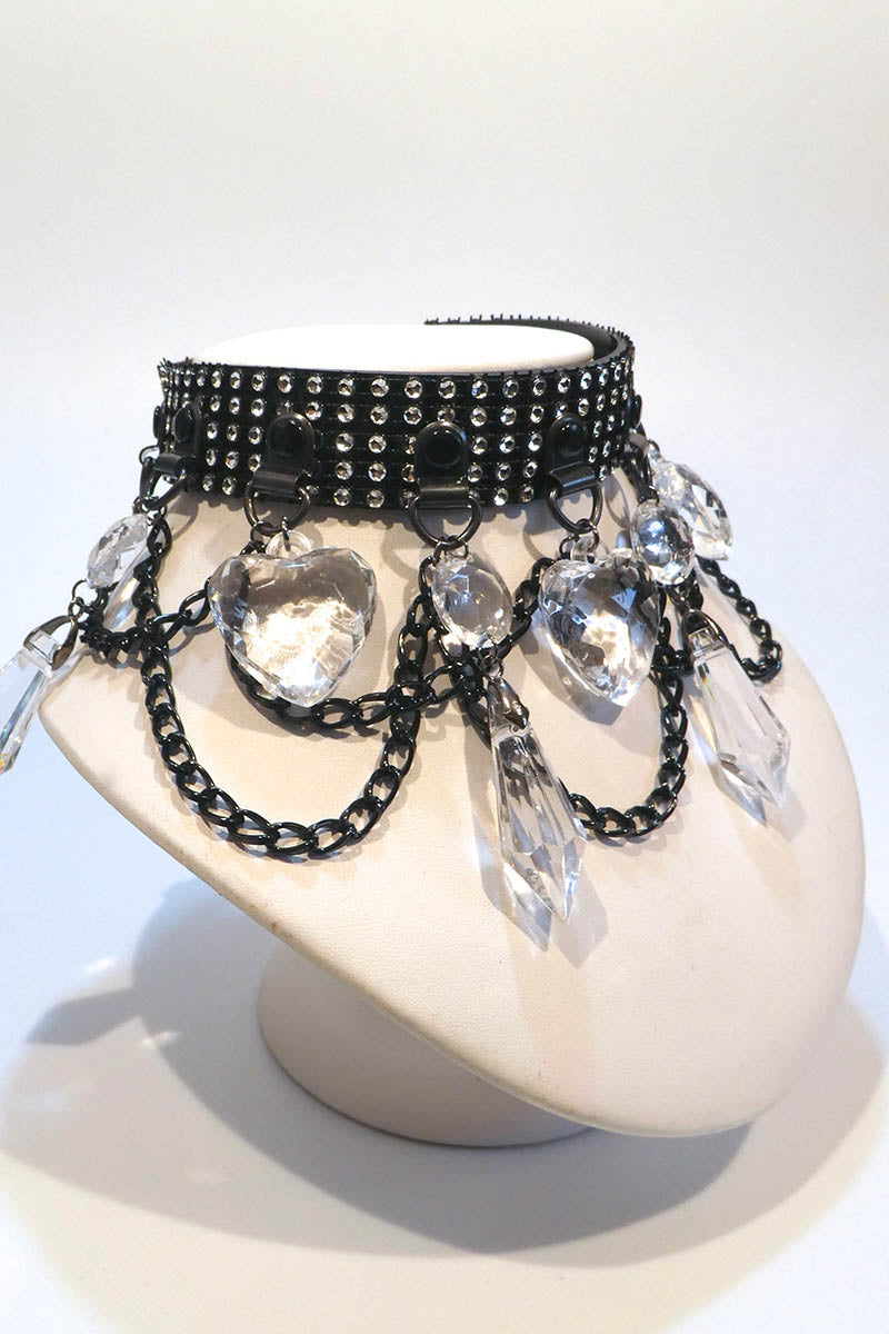 Diamante Choker with Hearts and Chains in Clear