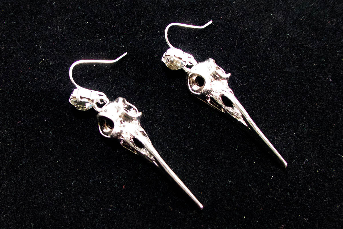 Diamante & Bird Skull Earrings