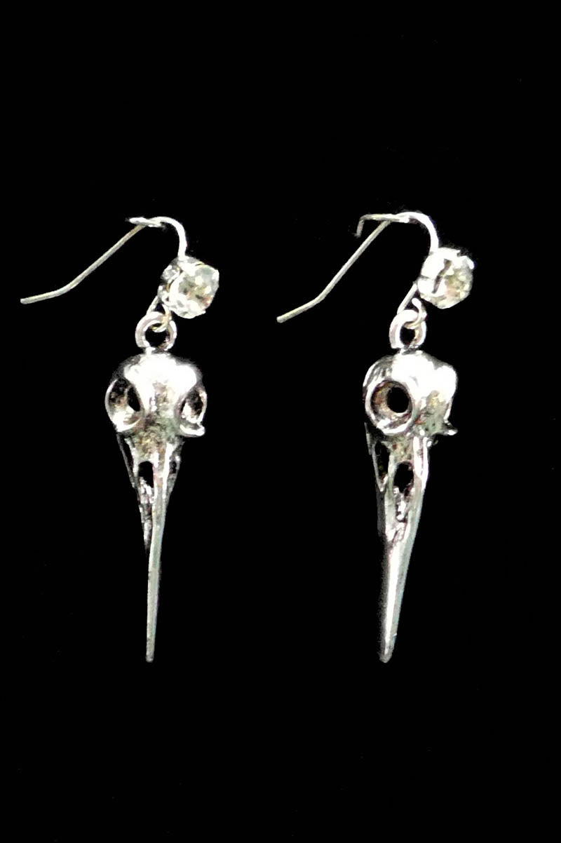Diamante & Bird Skull Earrings