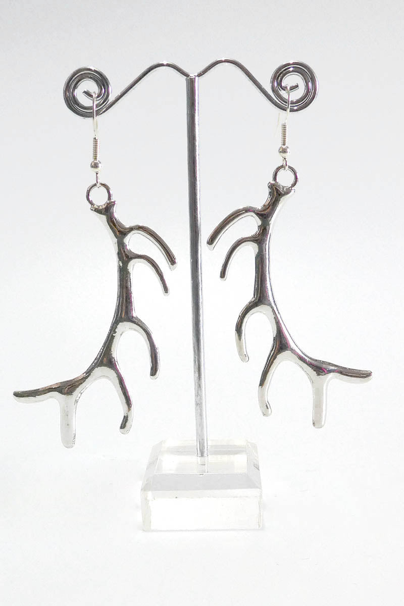 Large Antler Earrings in Silver