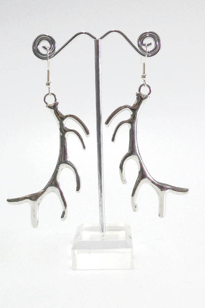 Large Antler Earrings in Silver