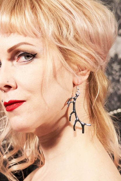 Large Antler Earrings in Silver