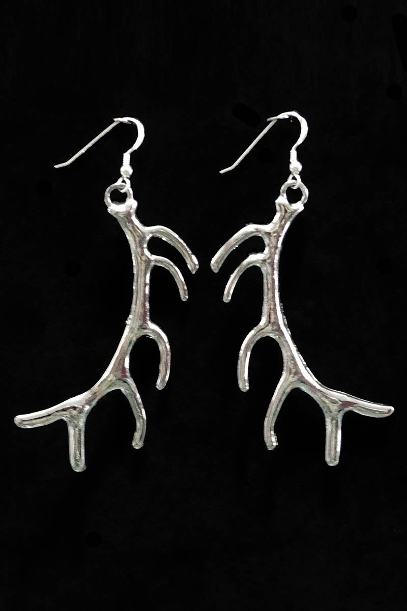 Large Antler Earrings in Silver