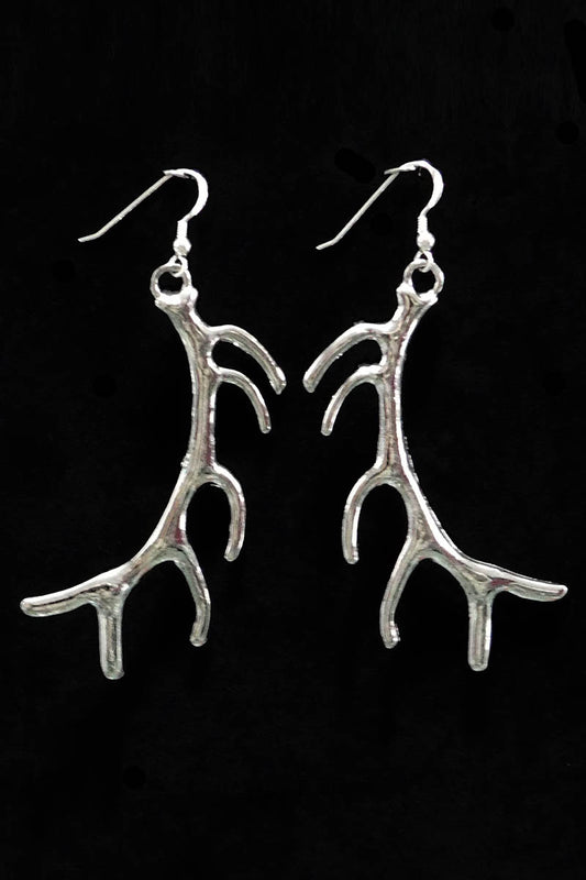 Large Antler Earrings in Silver