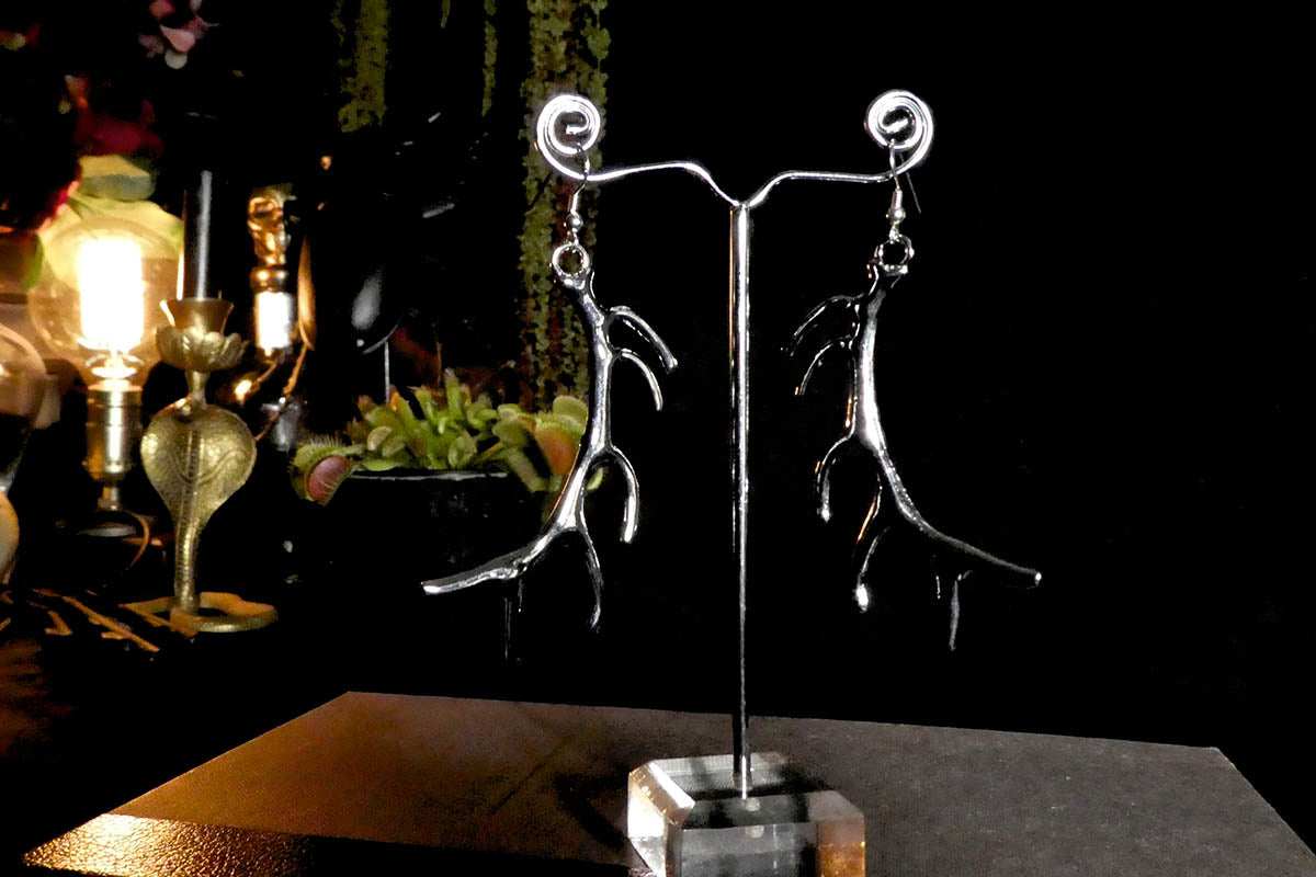 Large Antler Earrings in Silver